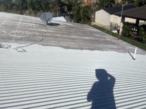 Professional roof washing in progress on a Colourbond roof in Rural View