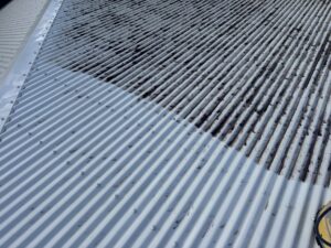 Black mould and algae build-up on Colourbond roofing in Mackay