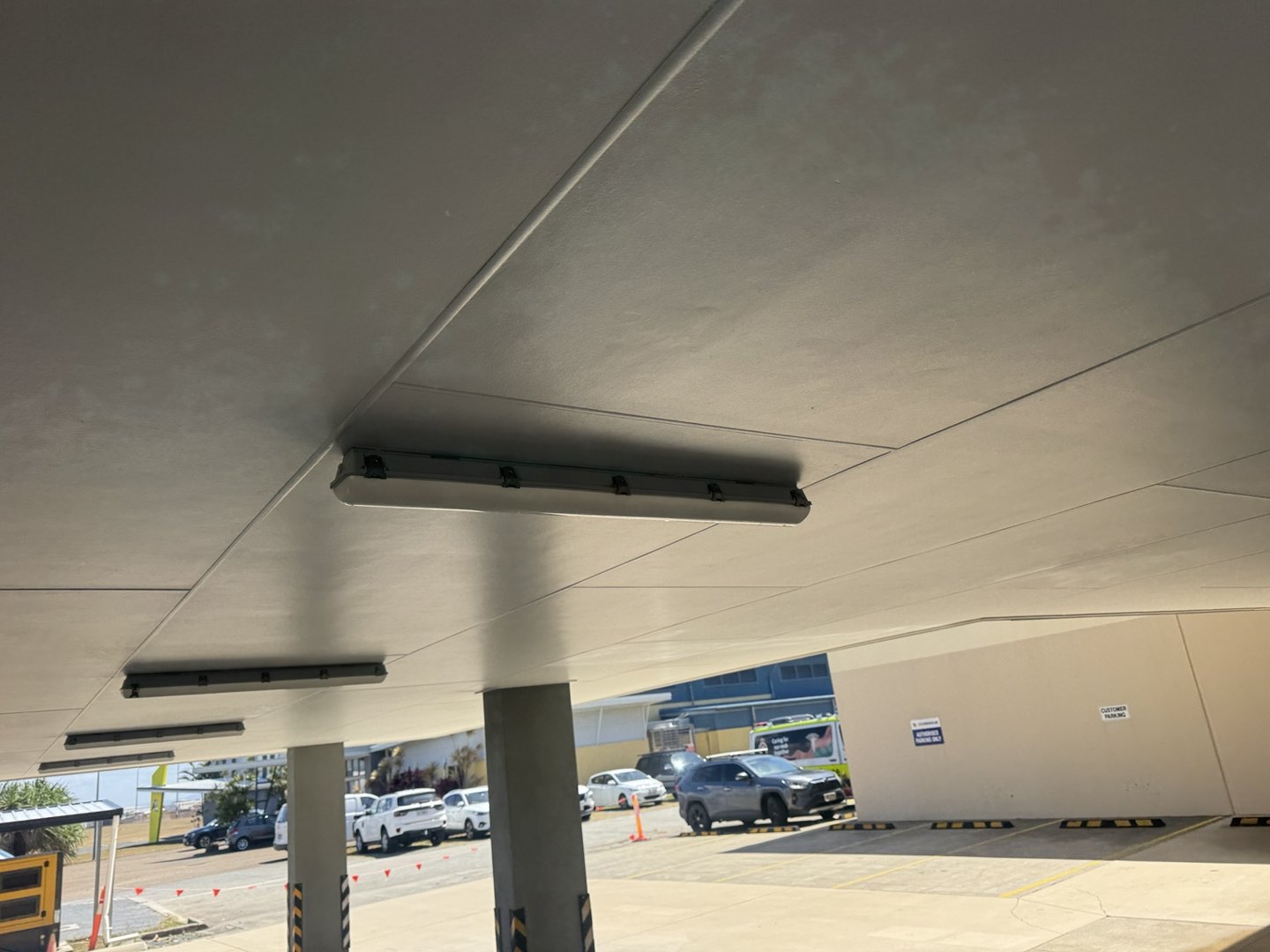 Covered ceiling and light fittings at the CQ Rescue building in Mackay